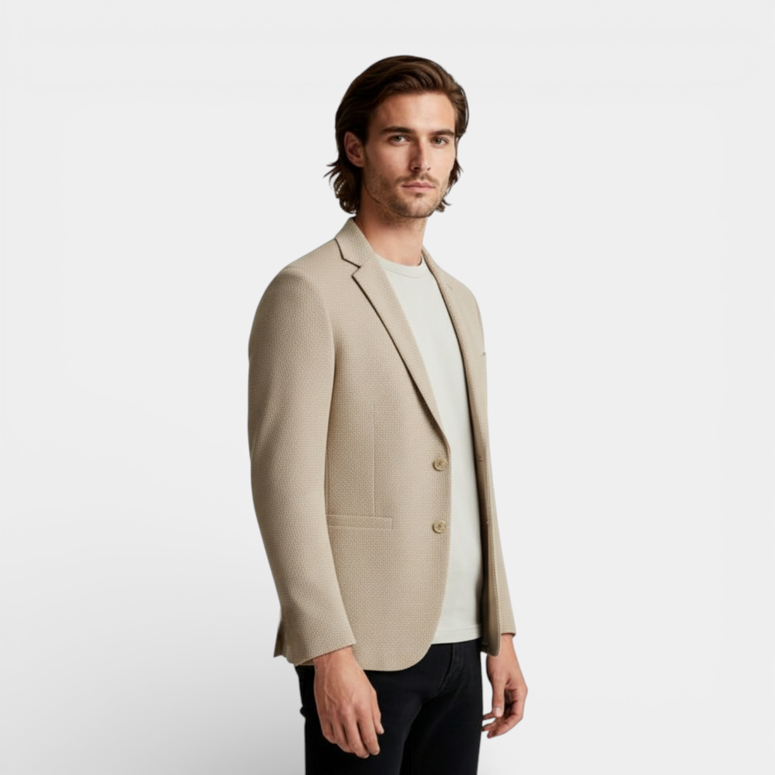 Single-Breasted Structured Blazer Notch Lapel for Men