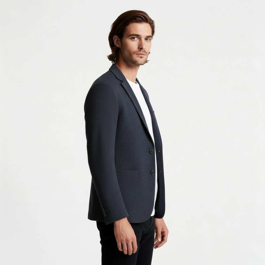 Single-Breasted Structured Blazer Notch Lapel for Men