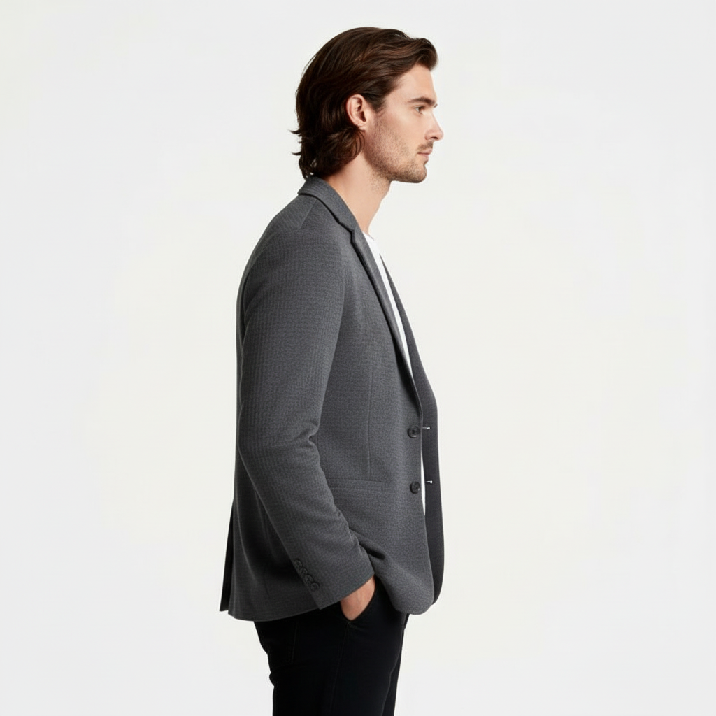 Single-Breasted Structured Blazer Notch Lapel for Men