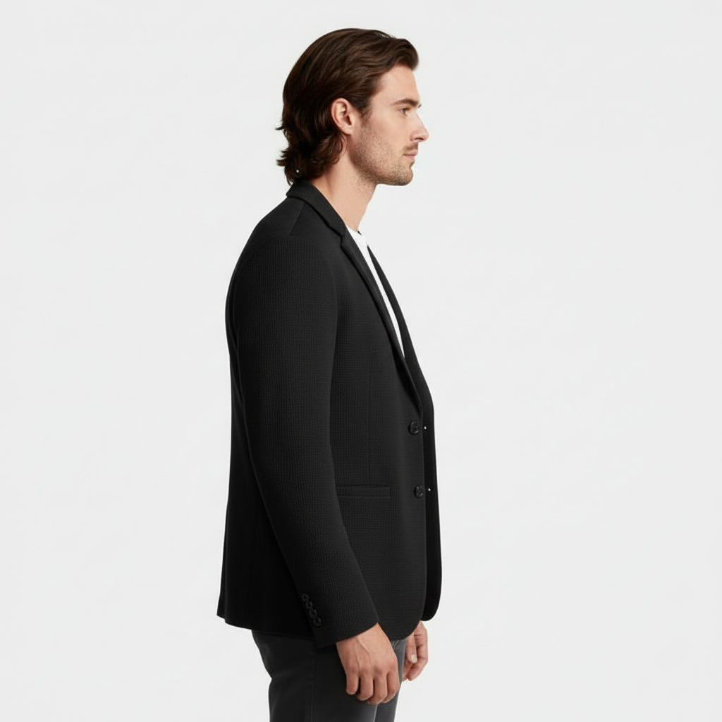 Single-Breasted Structured Blazer Notch Lapel for Men