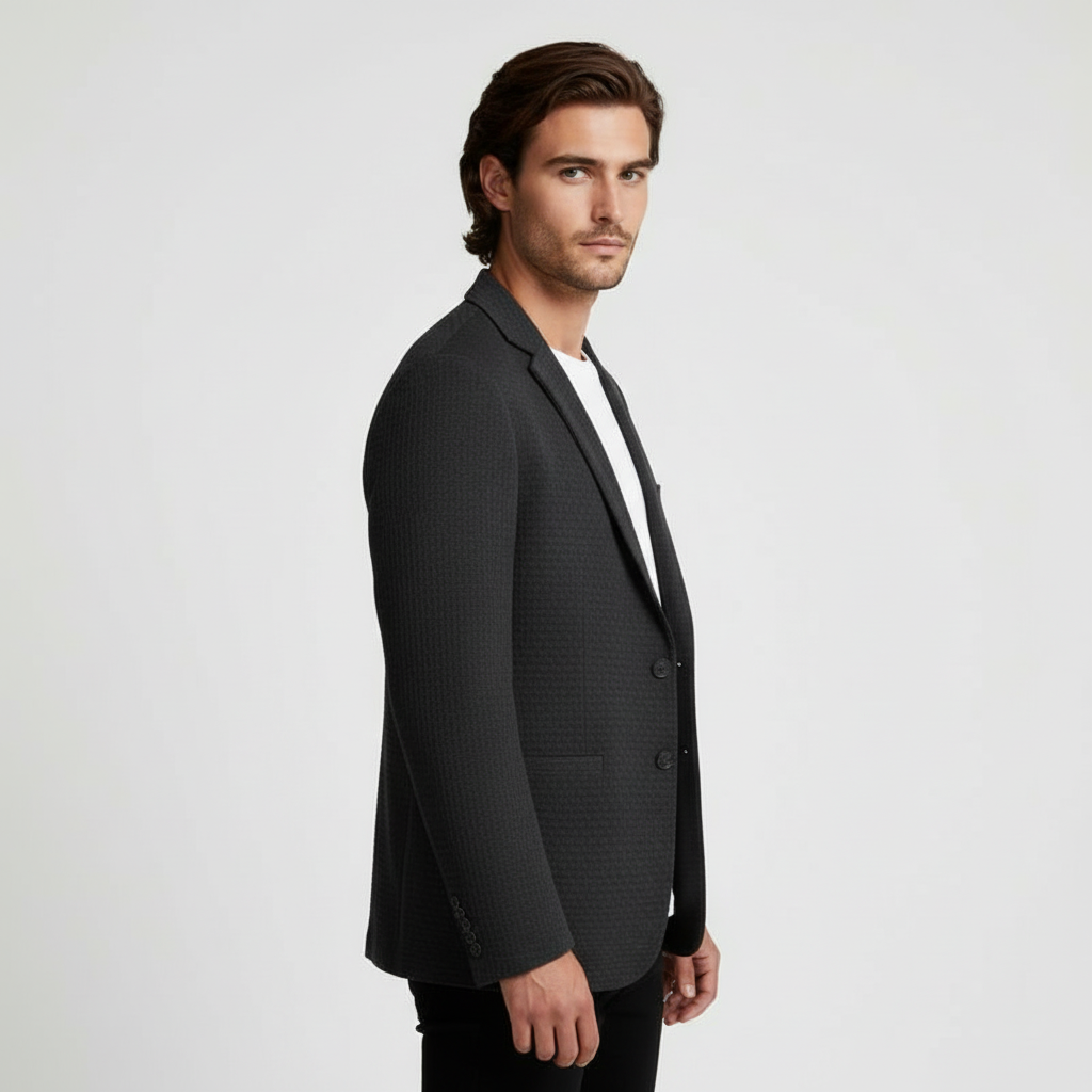 Single-Breasted Structured Blazer Notch Lapel for Men