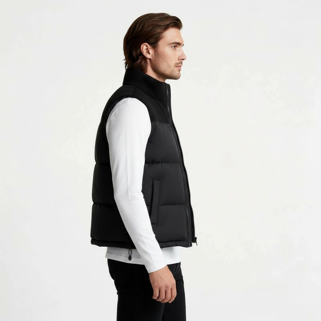 Quilted Puffer Vest Full-Zip Stand Collar for Men