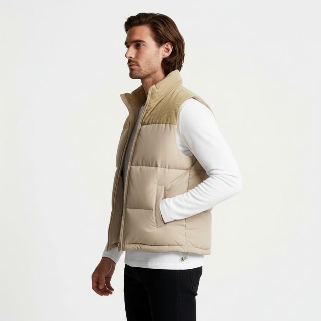 Quilted Puffer Vest Full-Zip Stand Collar for Men