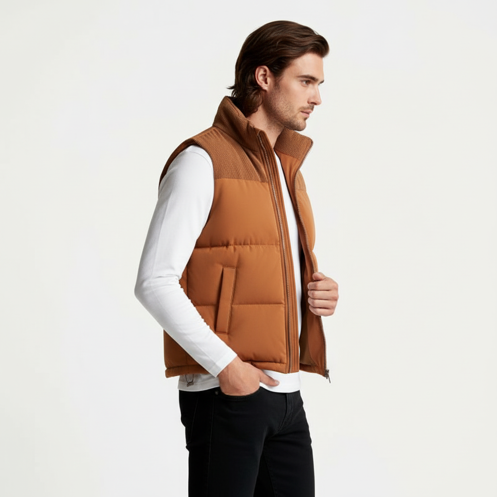 Quilted Puffer Vest Full-Zip Stand Collar for Men