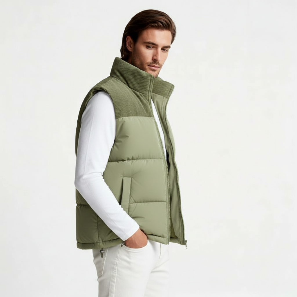 Quilted Puffer Vest Full-Zip Stand Collar for Men