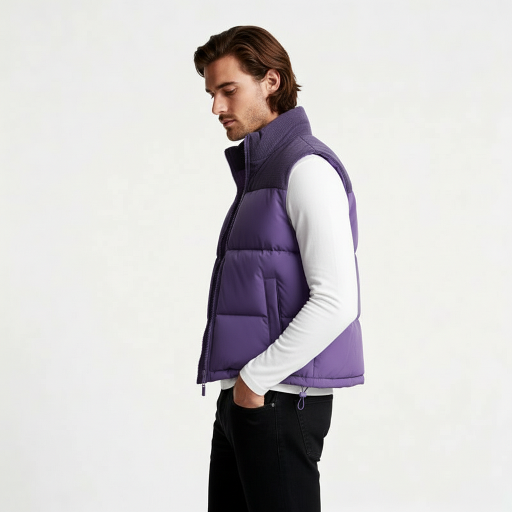 Quilted Puffer Vest Full-Zip Stand Collar for Men