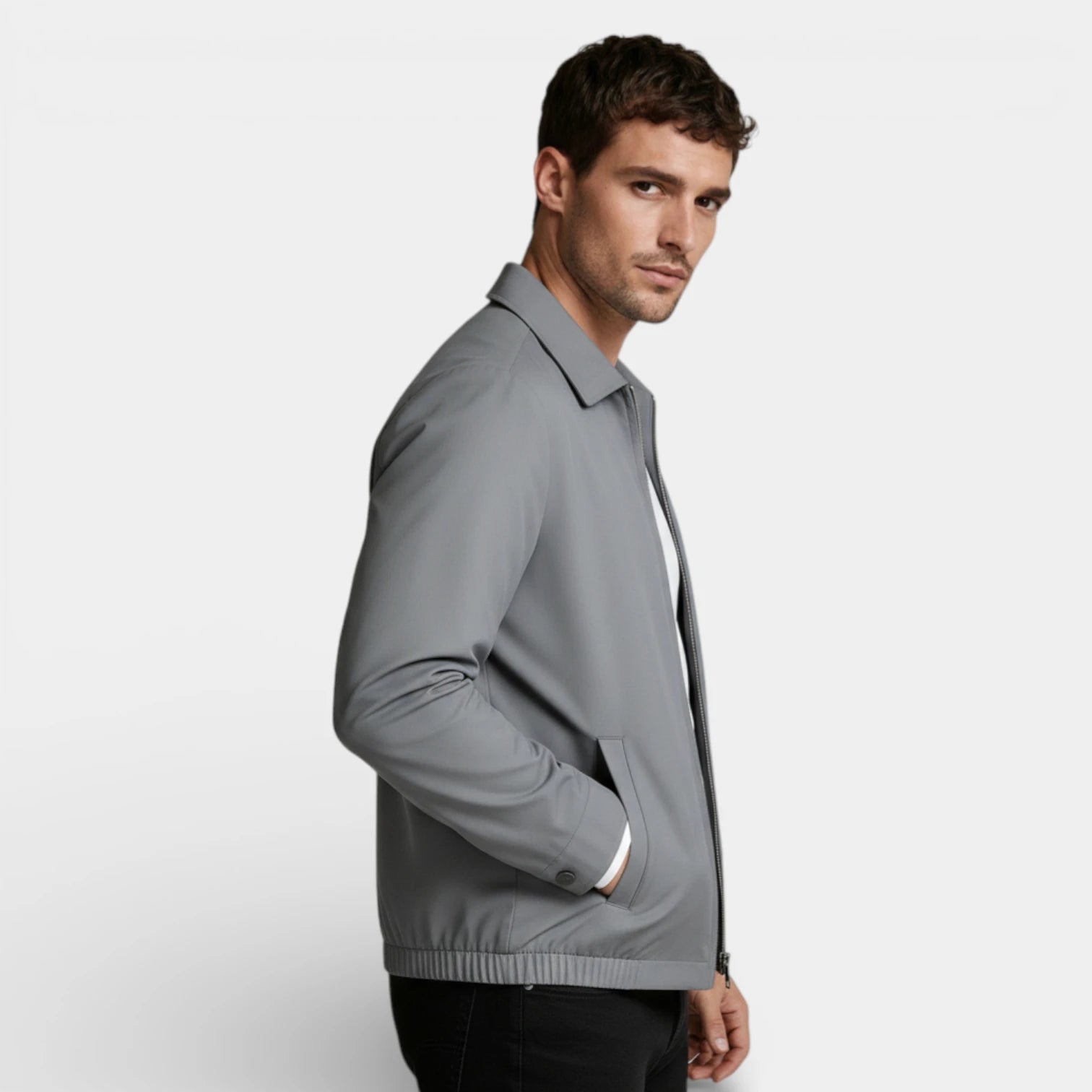 Vintares | Men’s Minimal Zip Up Jacket - Polo Collar