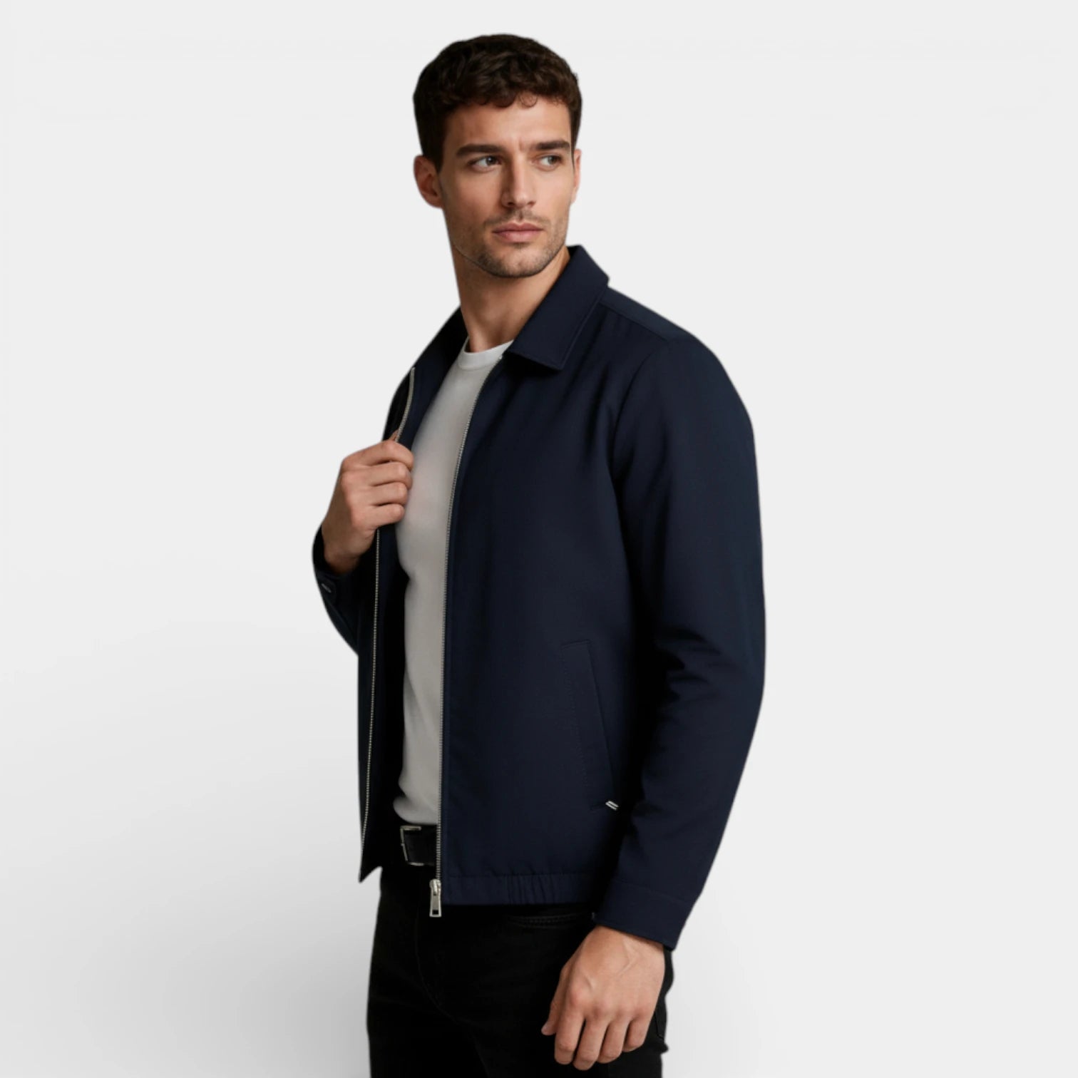 Vintares | Men’s Minimal Zip Up Jacket - Polo Collar
