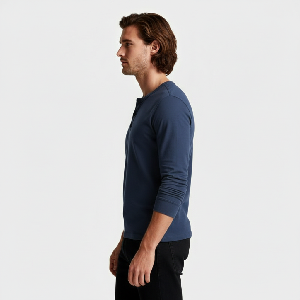 Long Sleeve Henley Shirt Button Placket Regular Fit for Men