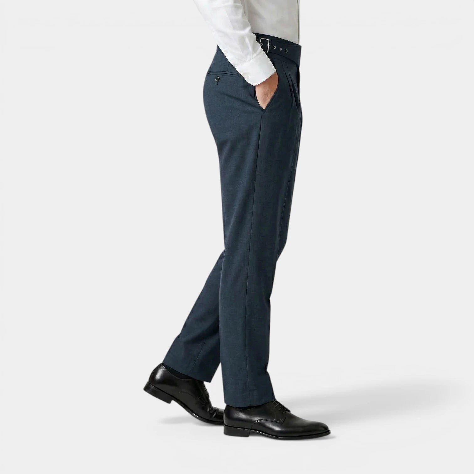 Pleated Front Straight Leg Trousers Side Adjuster for Men