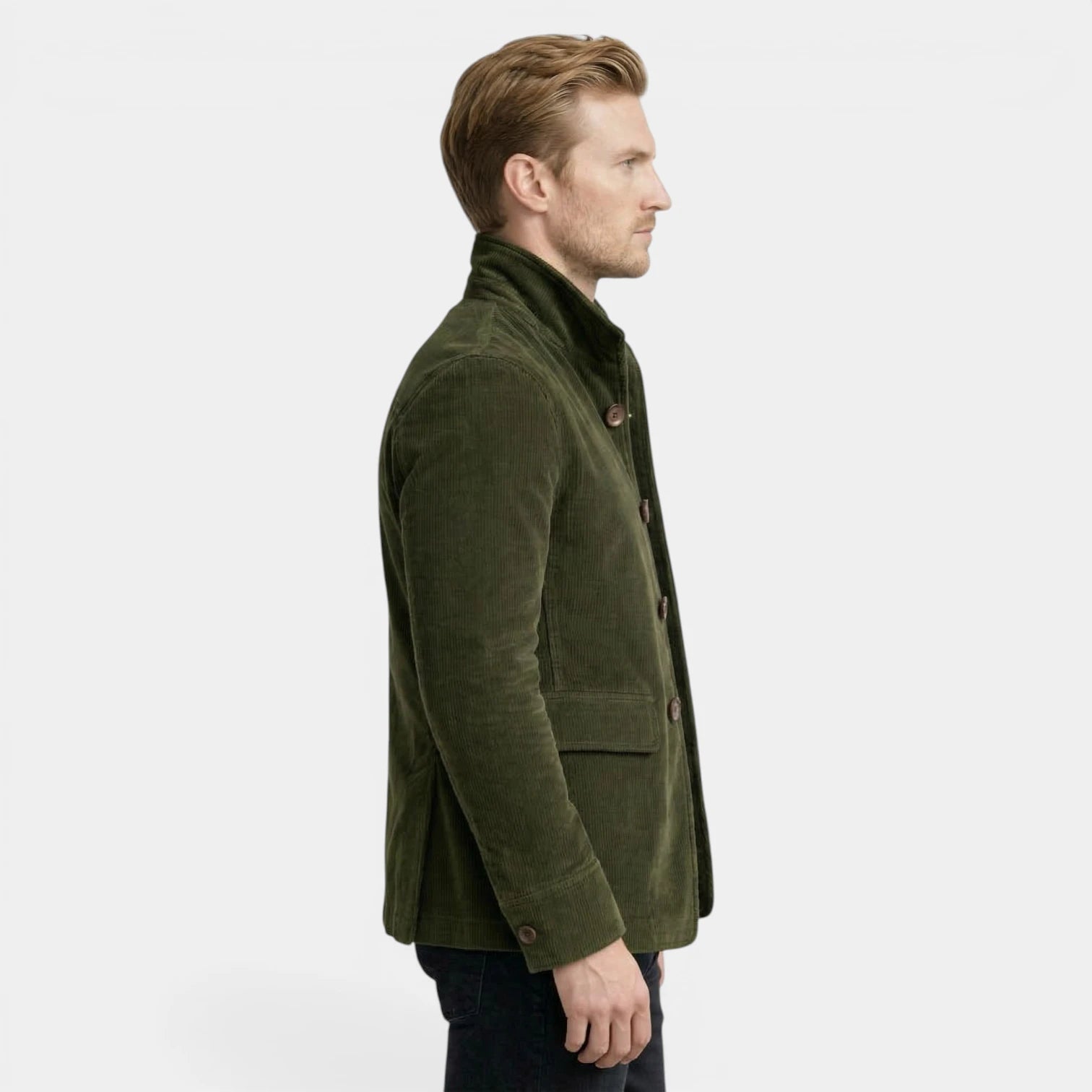 Stand Collar Corduroy Button-Up Jacket Regular Fit for Men