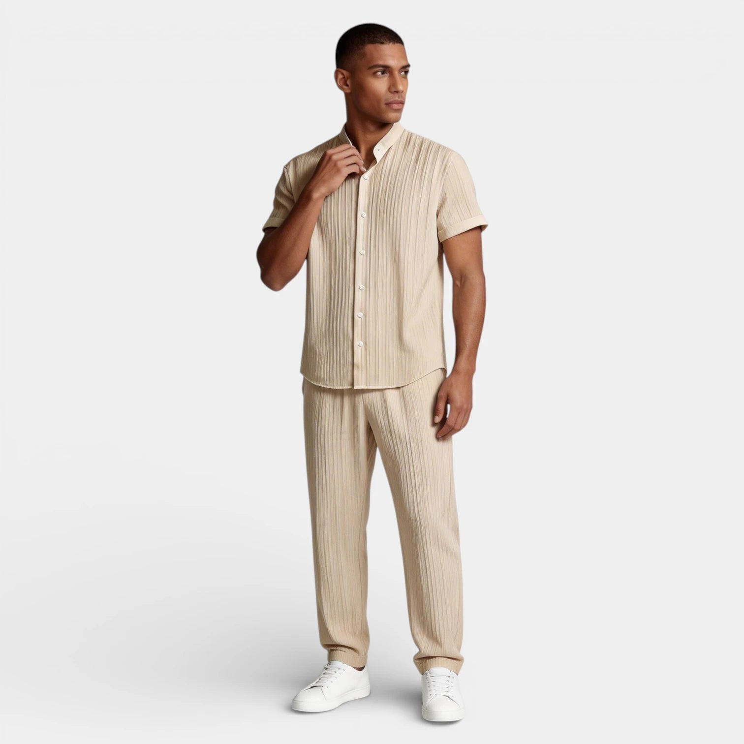 Vintares | Men’s Button-Up Shirt and Straight Leg Pants - Two Piece Set