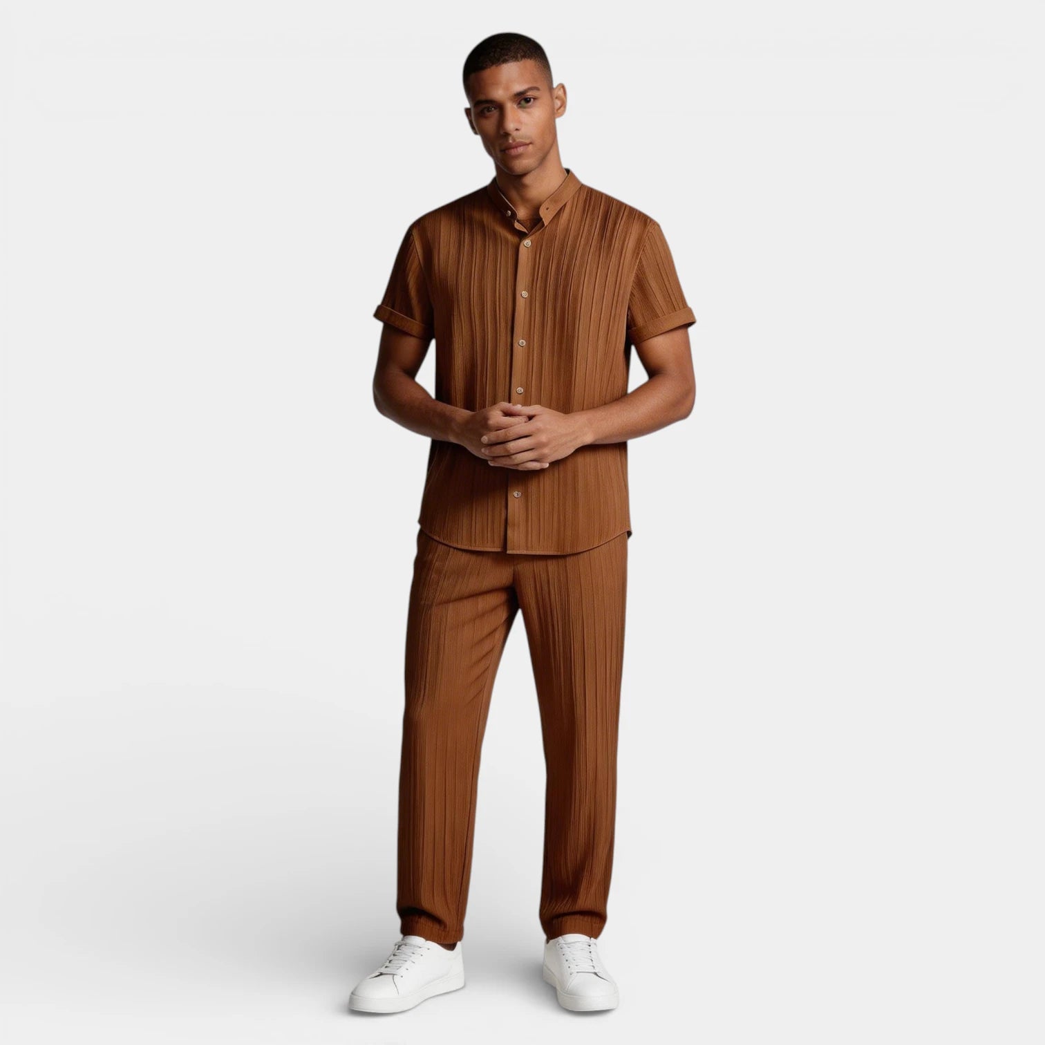 Vintares | Men’s Button-Up Shirt and Straight Leg Pants - Two Piece Set