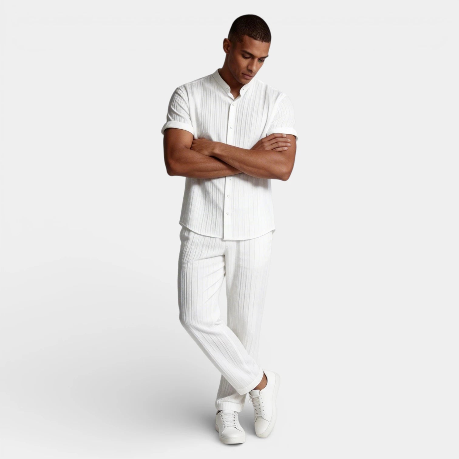 Vintares | Men’s Button-Up Shirt and Straight Leg Pants - Two Piece Set
