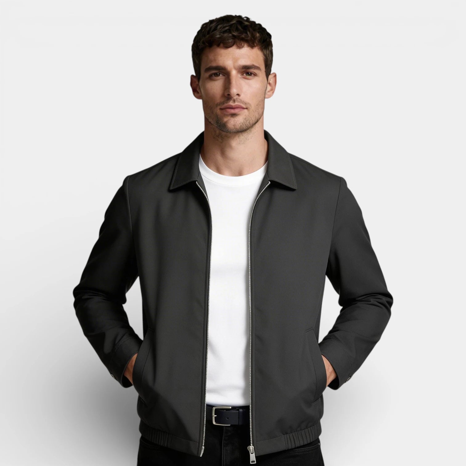Vintares | Men’s Minimal Zip Up Jacket - Polo Collar