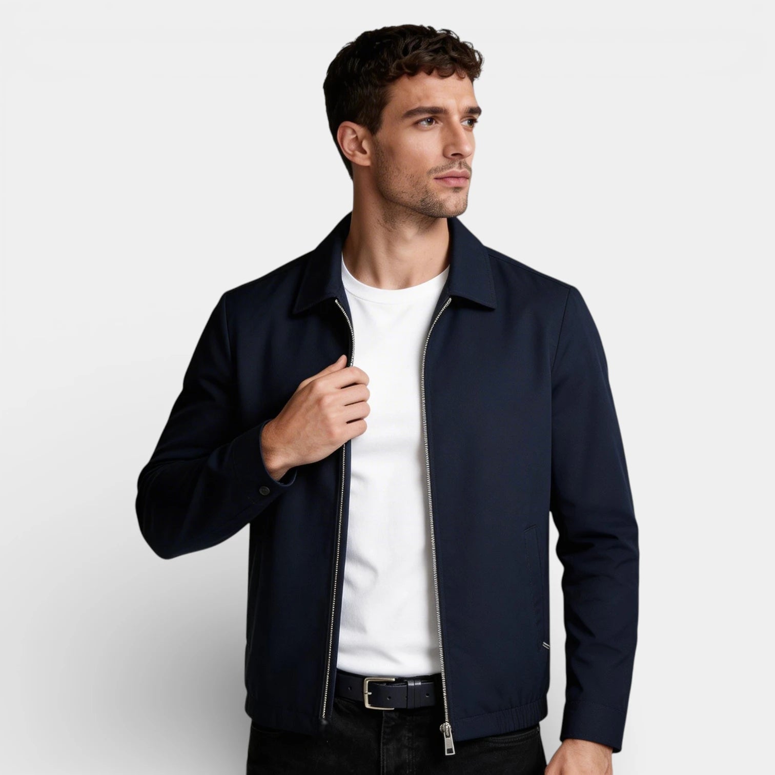 Vintares | Men’s Minimal Zip Up Jacket - Polo Collar