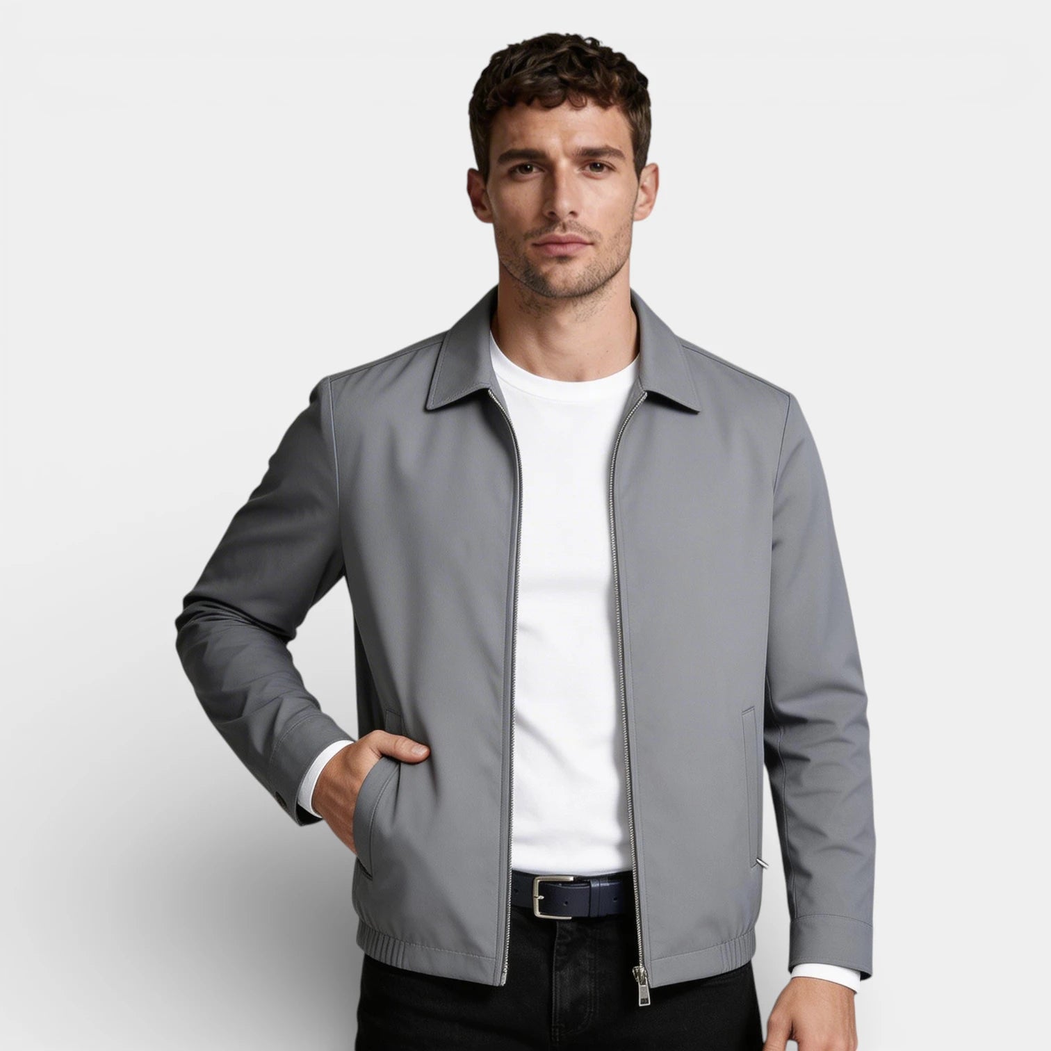 Vintares | Men’s Minimal Zip Up Jacket - Polo Collar