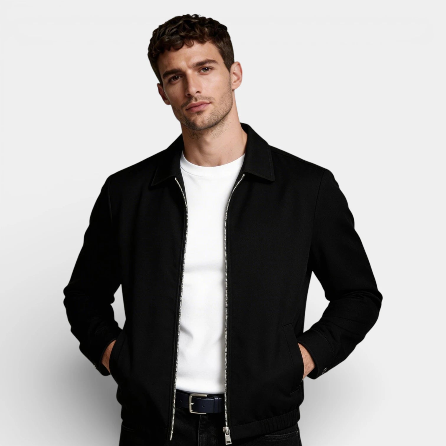Vintares | Men’s Minimal Zip Up Jacket - Polo Collar