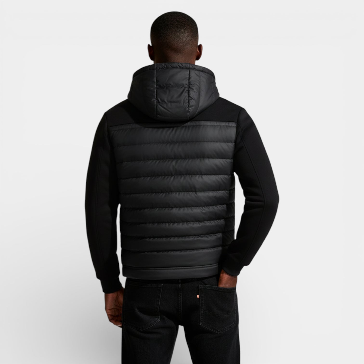 Vintares | Men’s Quilted Hooded Zip-Up Jacket - Stretch Sleeves