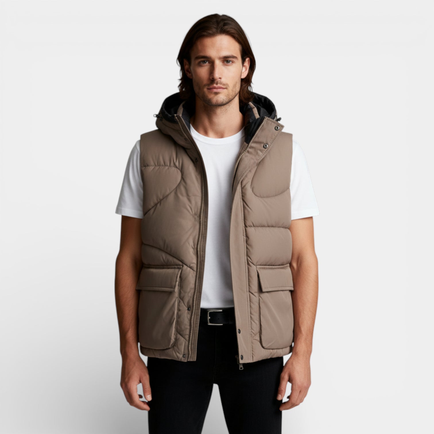 Vintares | Men’s Snap-Front Hooded Quilted Vest - Patch Pockets