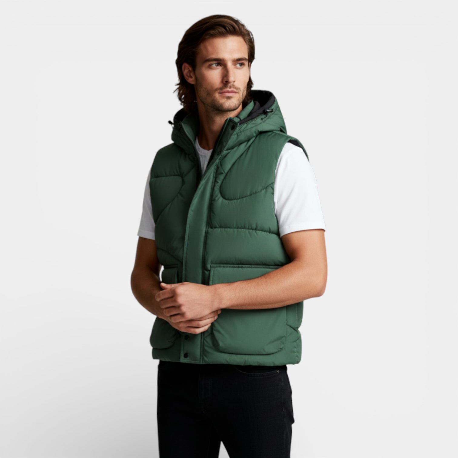 Vintares | Men’s Snap-Front Hooded Quilted Vest - Patch Pockets