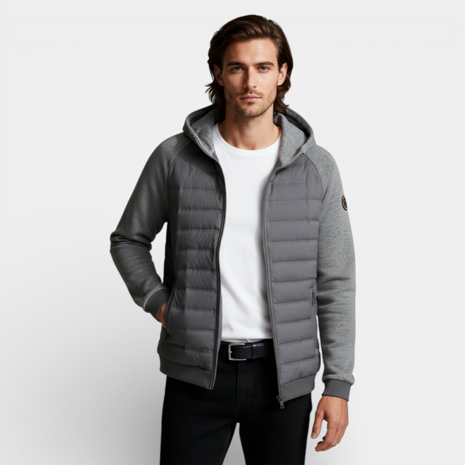 Vintares | Men’s Hooded Zip-Up Jacket - Quilted Bomber