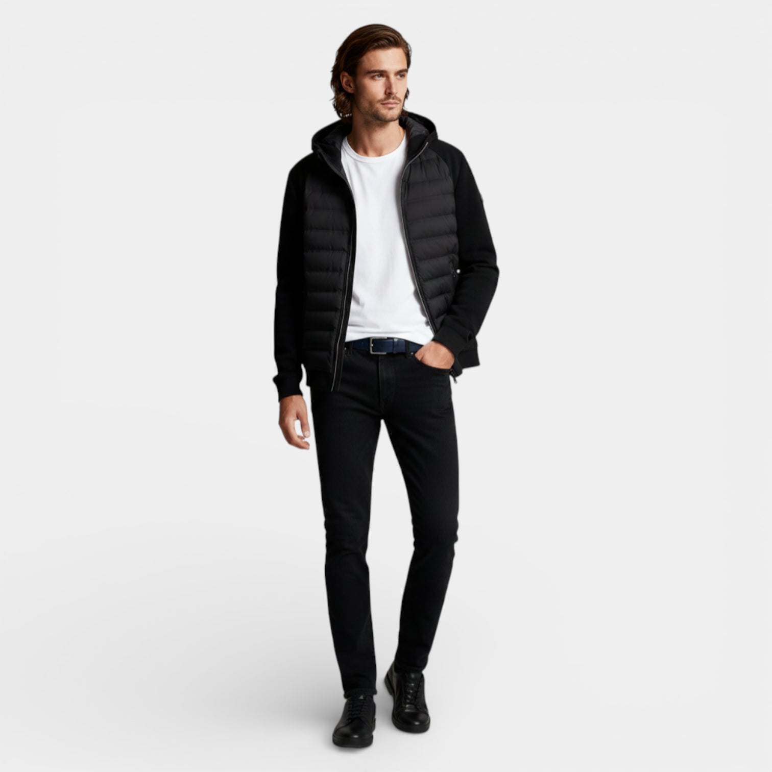 Vintares | Men’s Hooded Zip-Up Jacket - Quilted Bomber