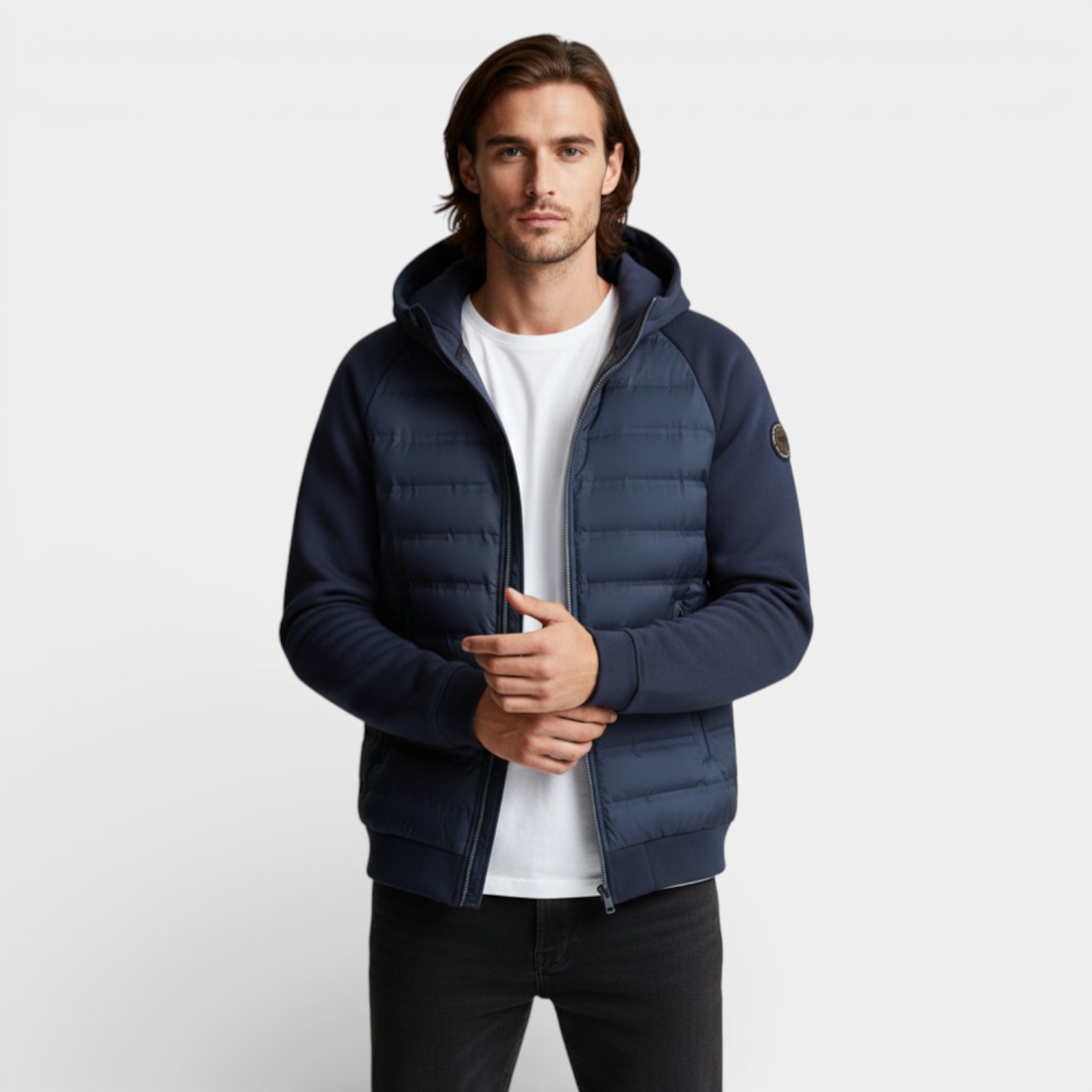 Vintares | Men’s Hooded Zip-Up Jacket - Quilted Bomber
