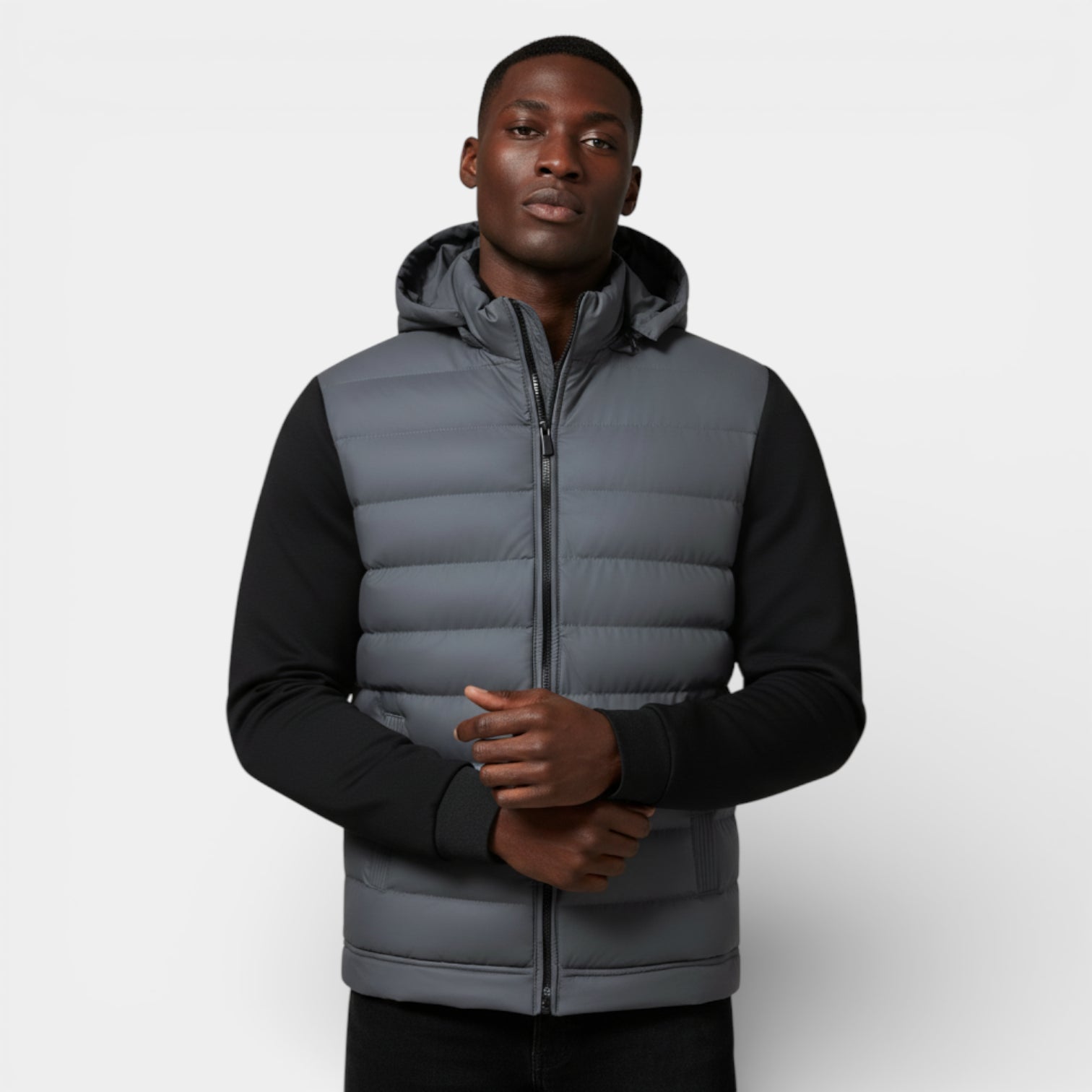 Vintares | Men’s Quilted Hooded Zip-Up Jacket - Stretch Sleeves