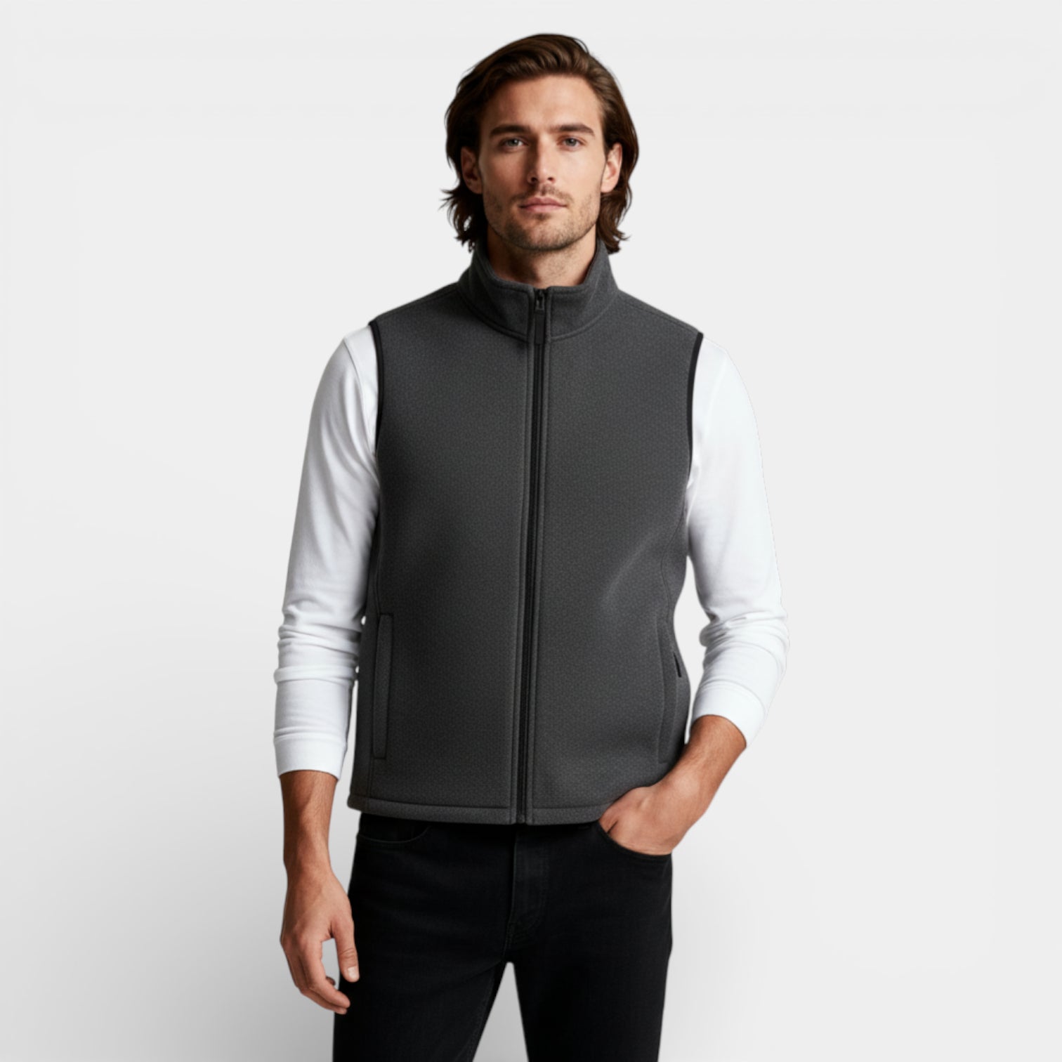 Vintares | Men’s Soft Zip-Up Stand Collar Vest - Textured Finish