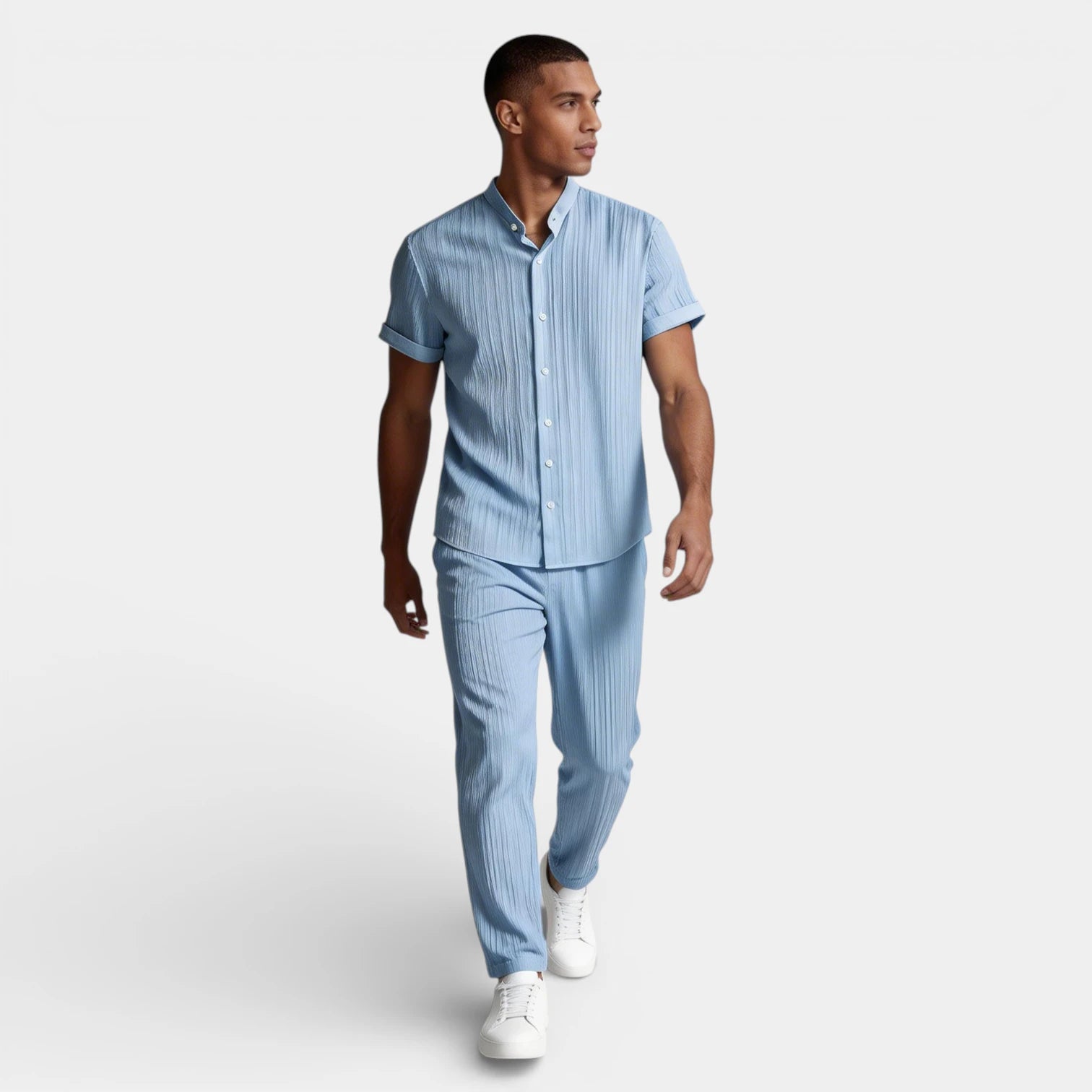 Vintares | Men’s Button-Up Shirt and Straight Leg Pants - Two Piece Set