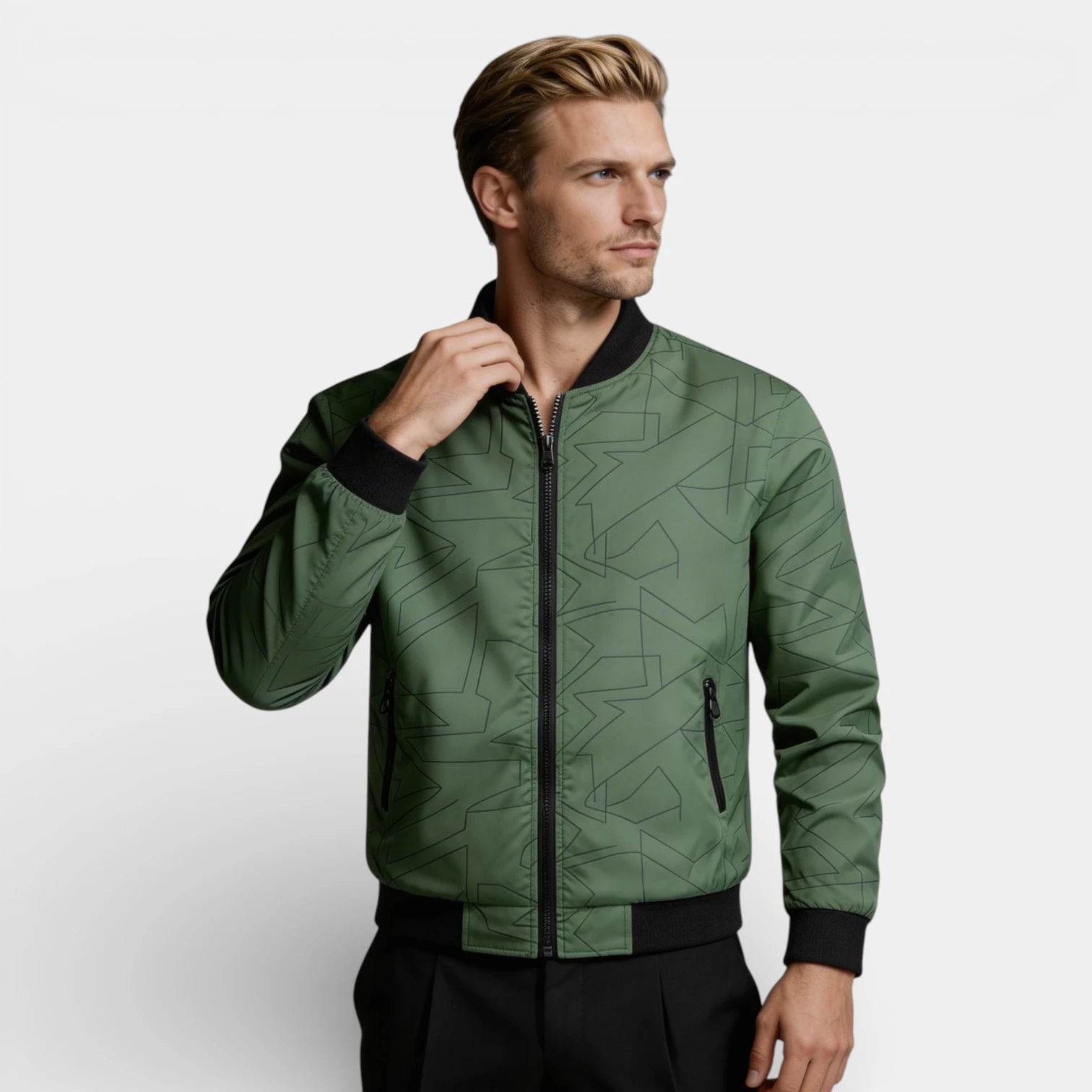Vintares | Men’s Zip Up Bomber Jacket - Geometric Pattern Regular Fit