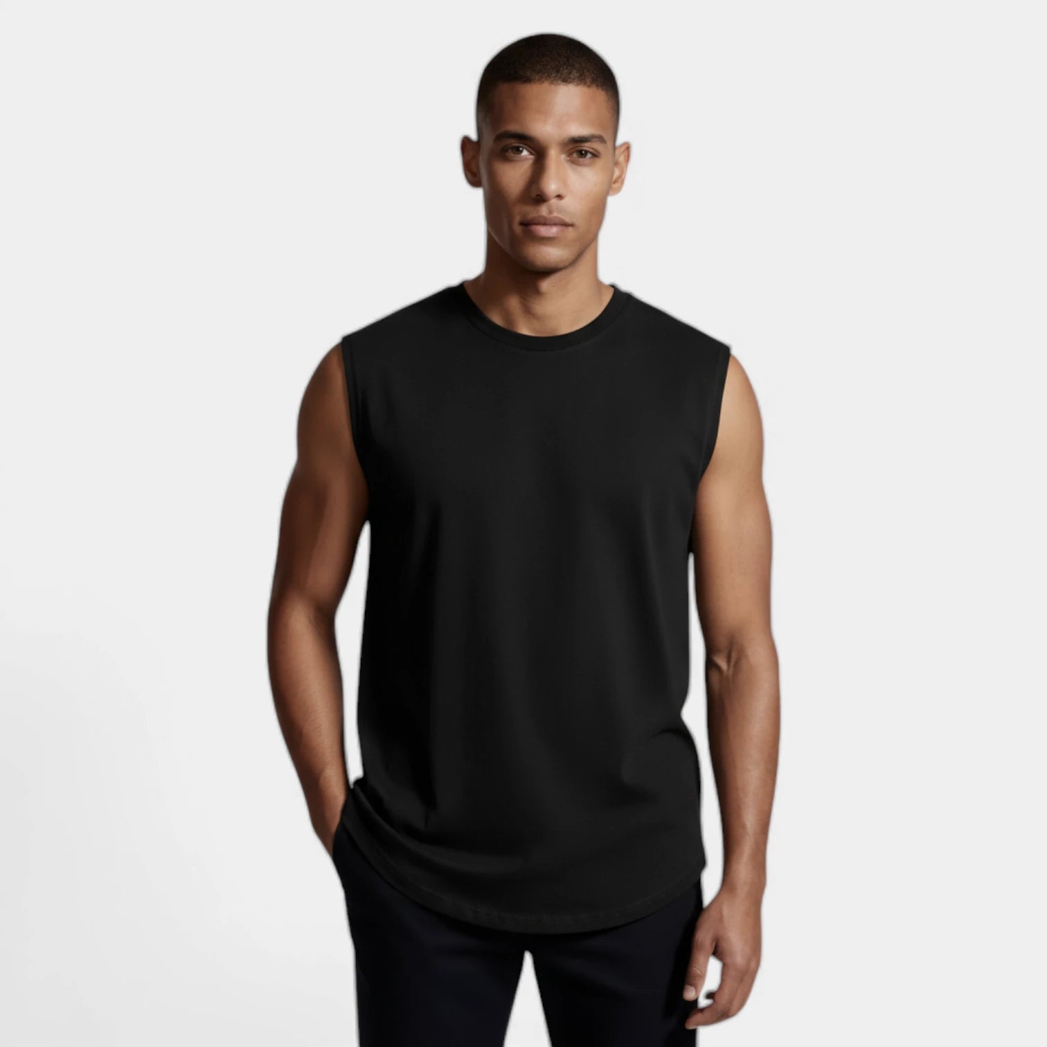 Vintares | Men’s Sleeveless Crewneck Tank with Curved Hem