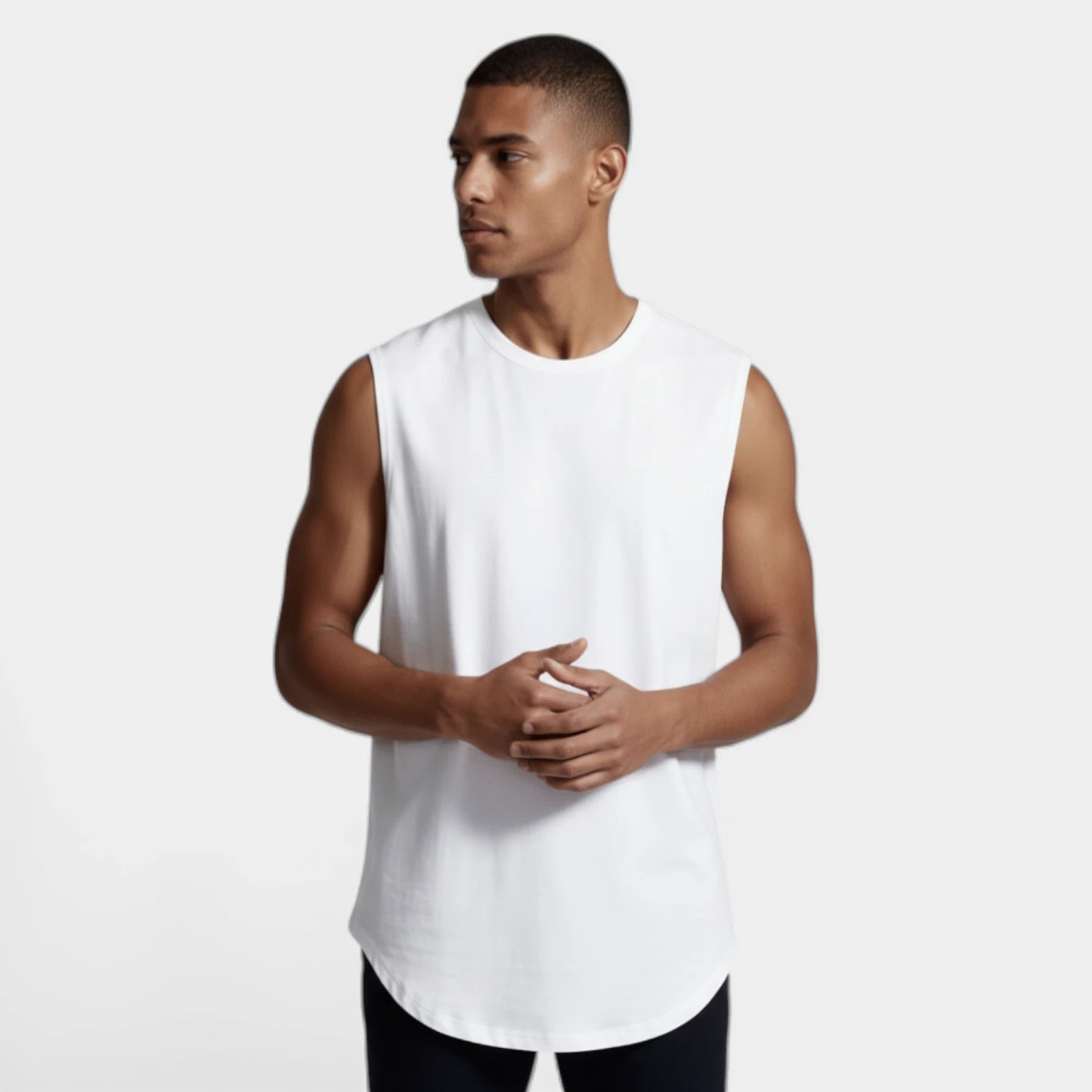 Sleeveless Crewneck Tank Curved Hem for Men
