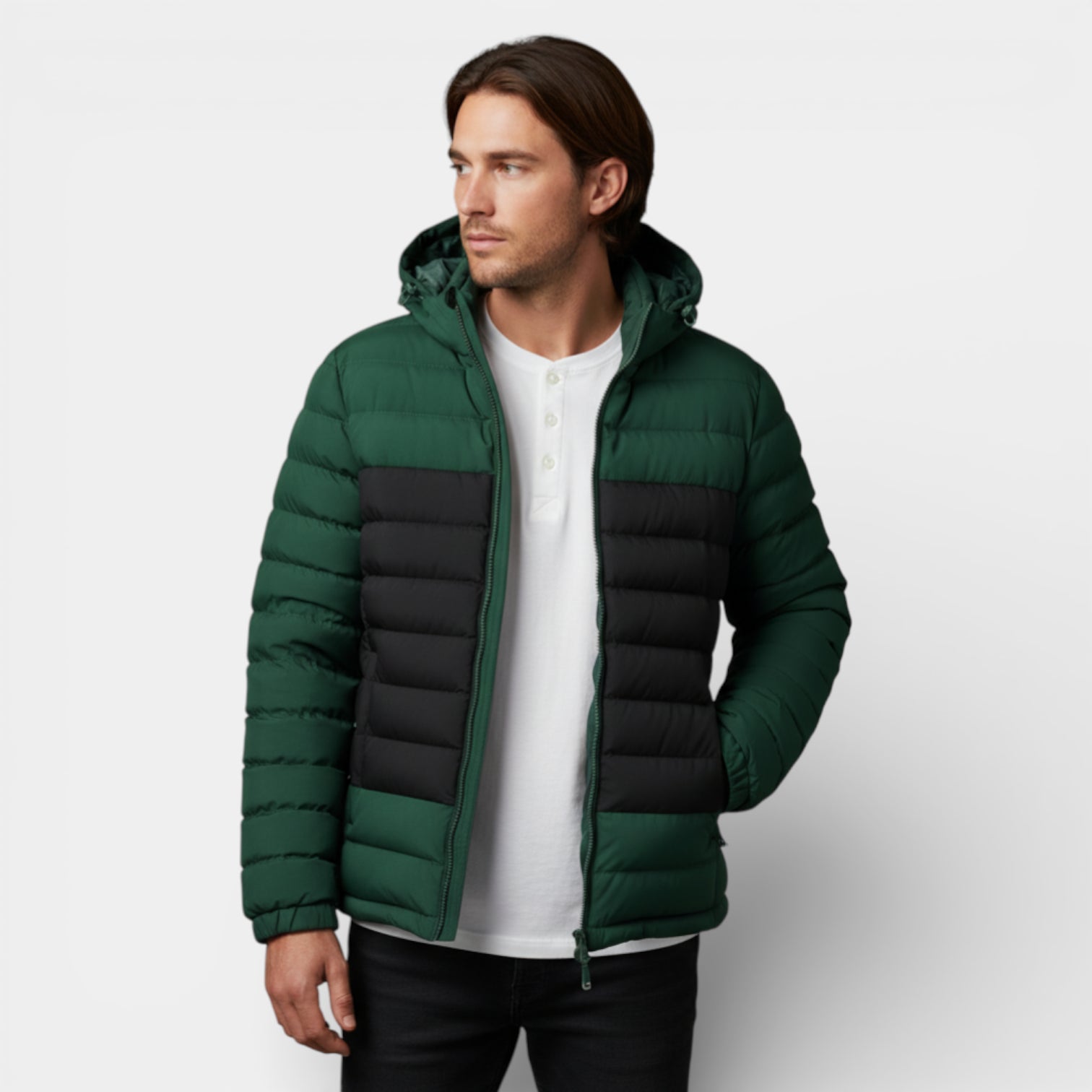 Vintares | Men’s Lightweight Zip-Up Hooded Quilted Puffer Jacket