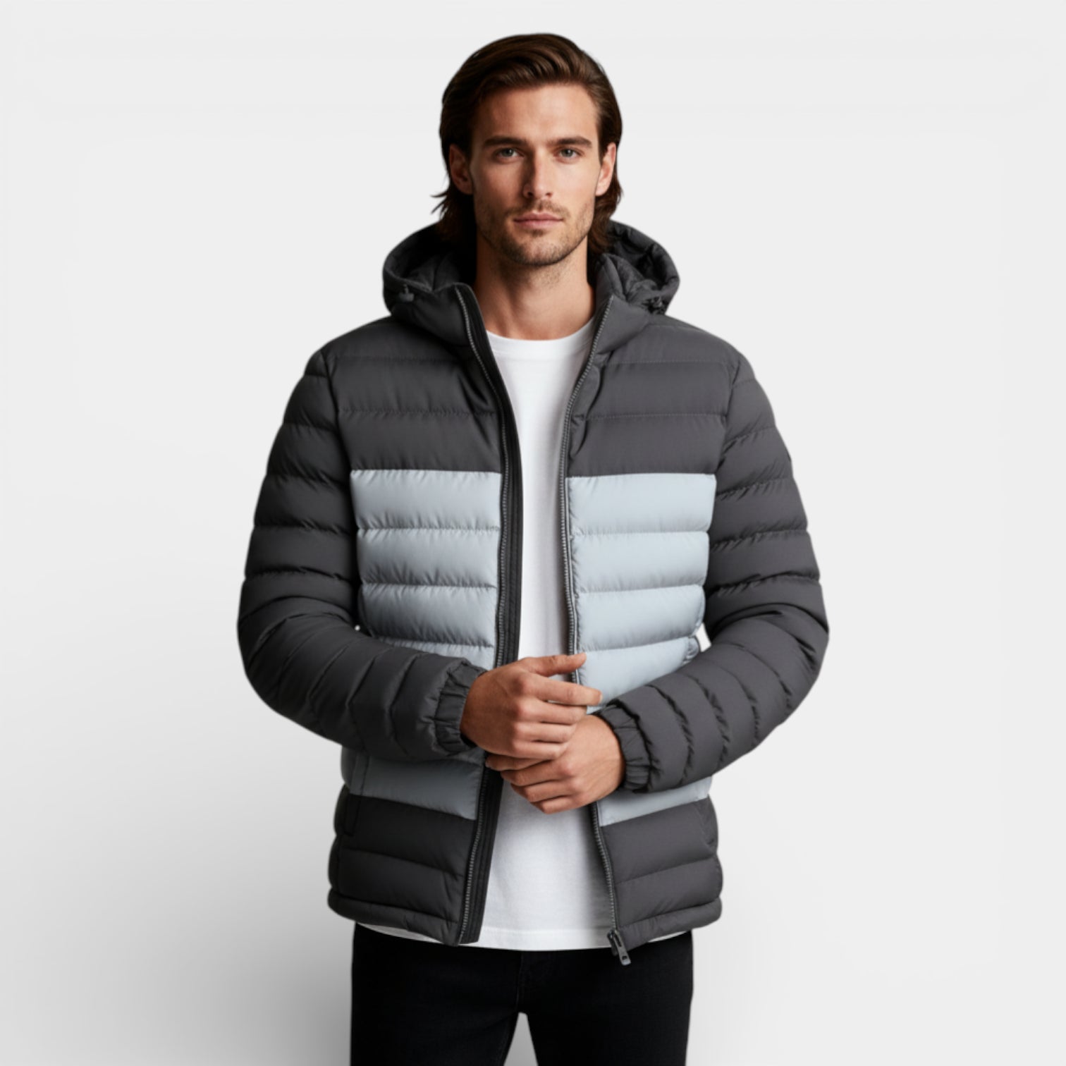 Vintares | Men’s Lightweight Zip-Up Hooded Quilted Puffer Jacket