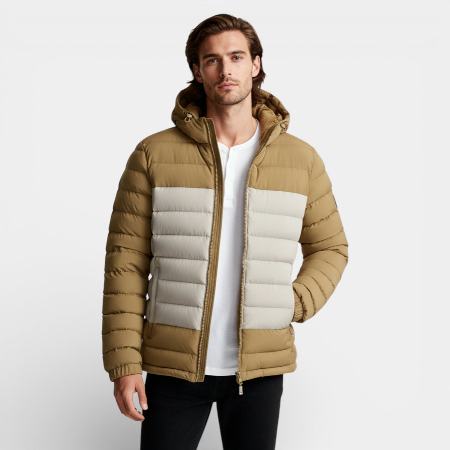 Vintares | Men’s Lightweight Zip-Up Hooded Quilted Puffer Jacket