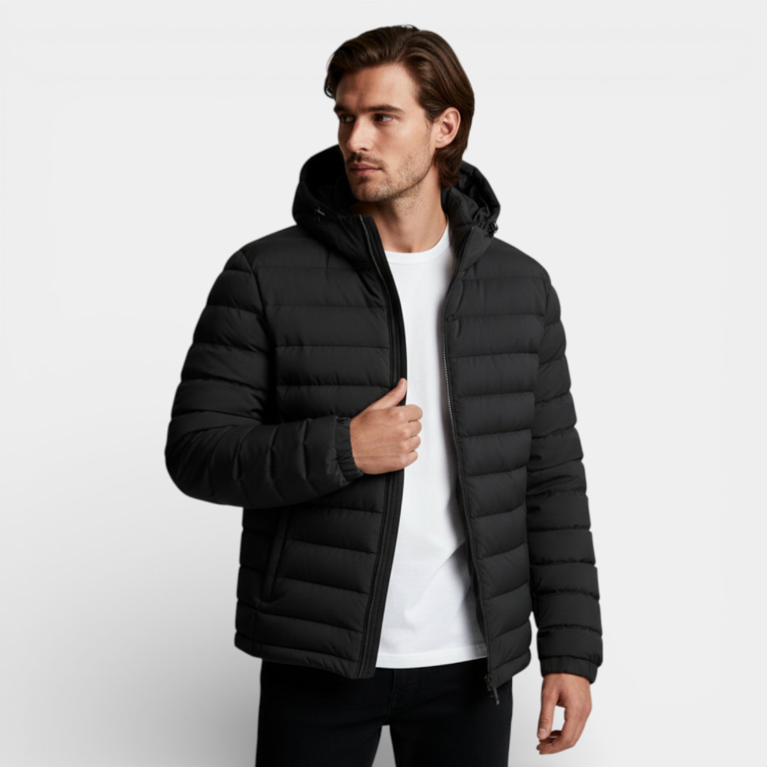 Vintares | Men’s Lightweight Zip-Up Hooded Quilted Puffer Jacket