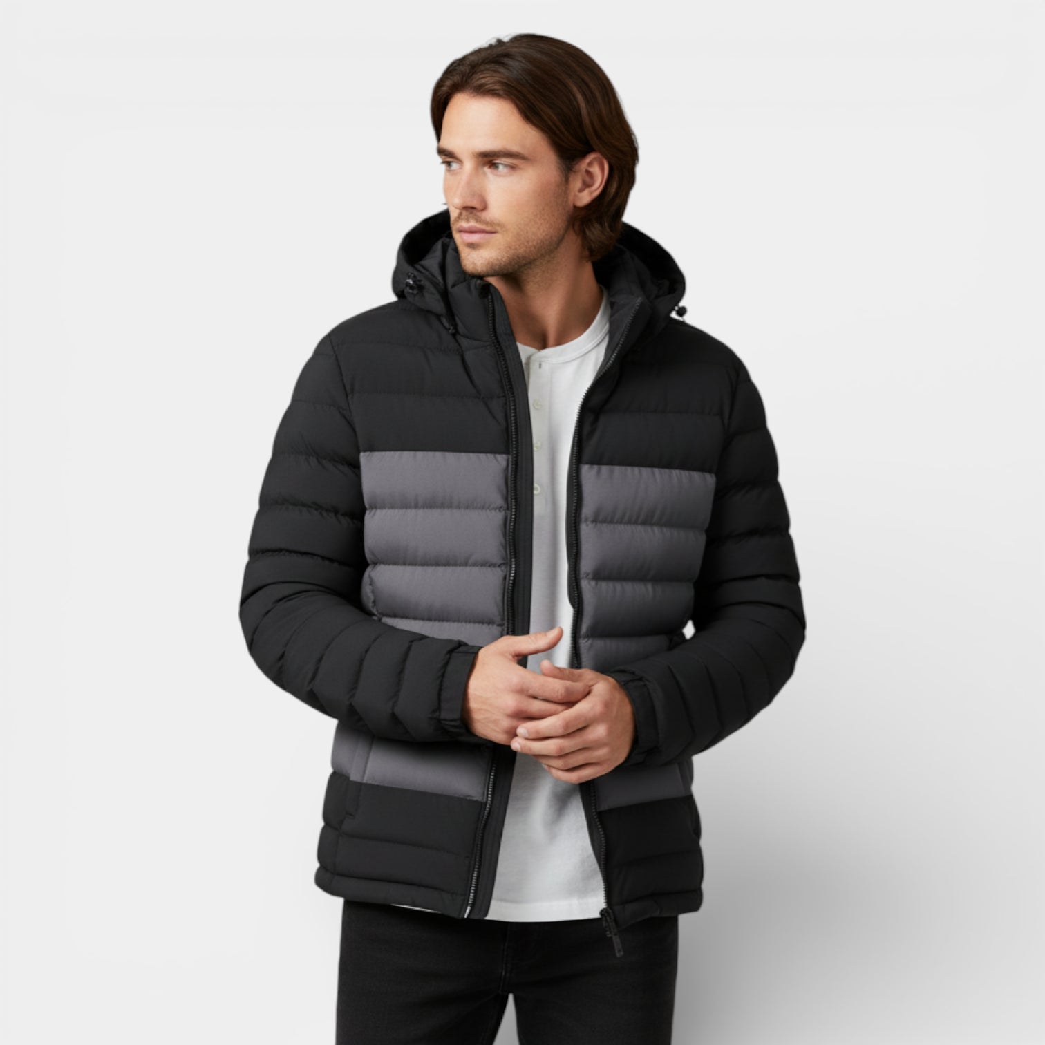 Vintares | Men’s Lightweight Zip-Up Hooded Quilted Puffer Jacket