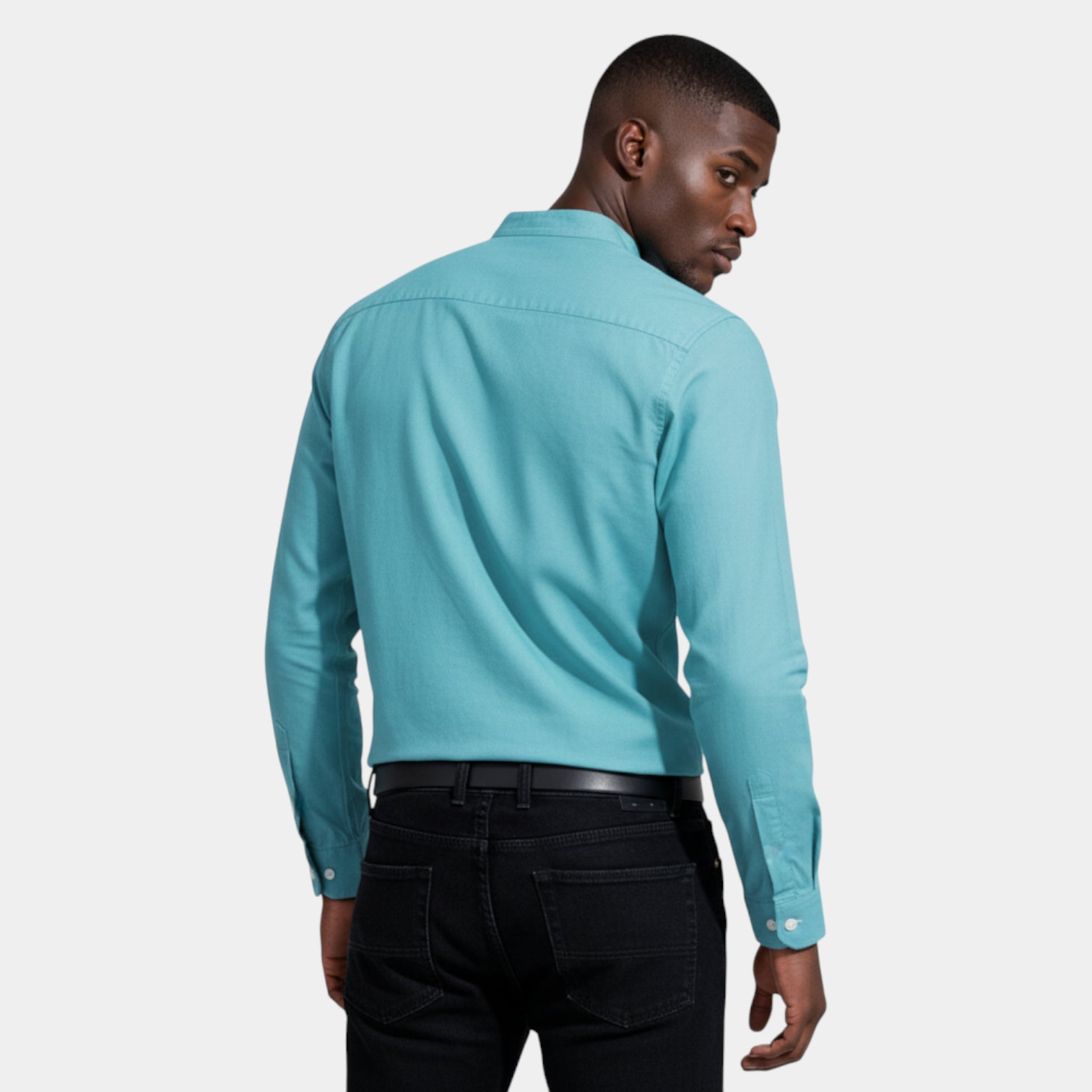Band Collar Long Sleeve Shirt Slim Fit for Men