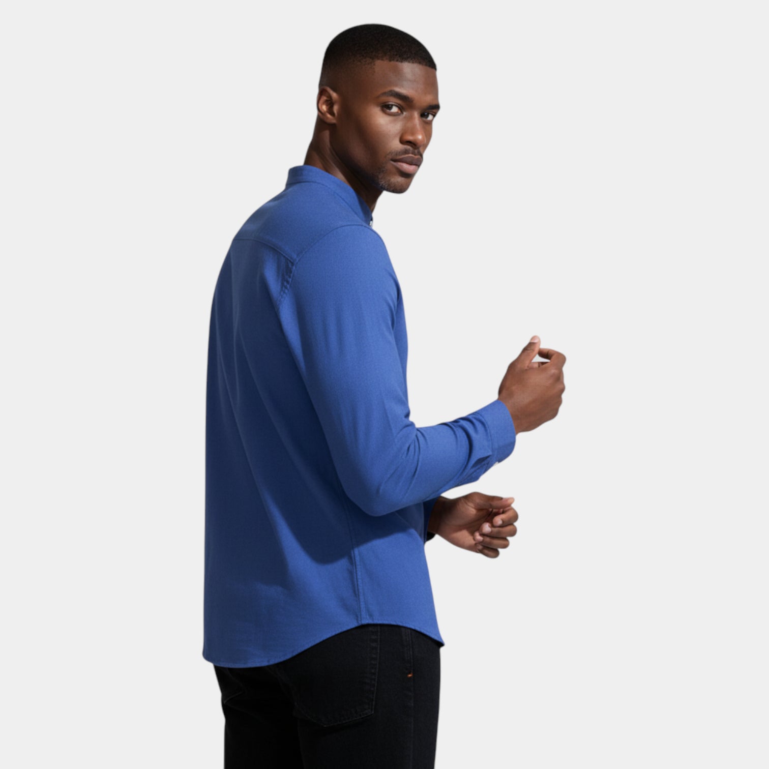 Band Collar Long Sleeve Shirt Slim Fit for Men