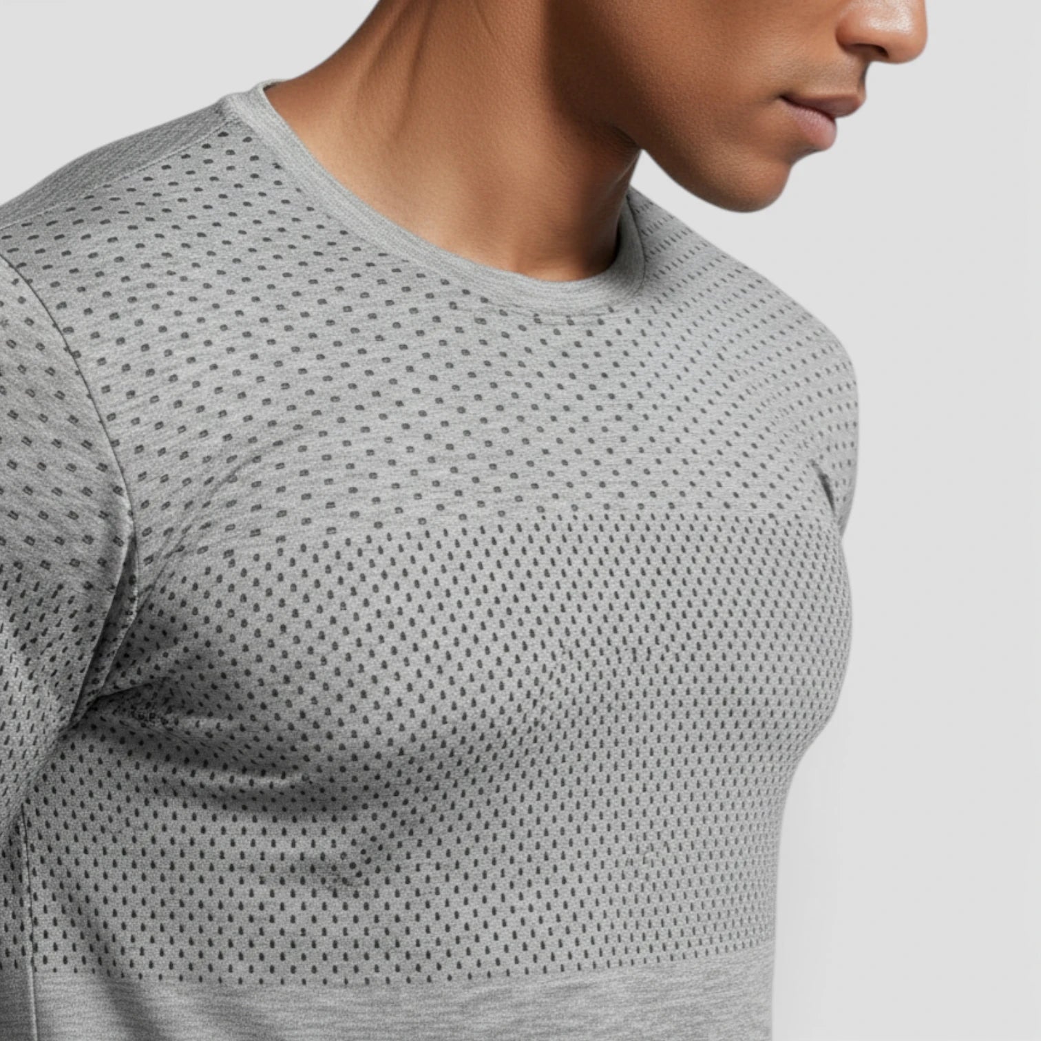 Textured Panel Crew Neck Shirt Regular Fit for Men