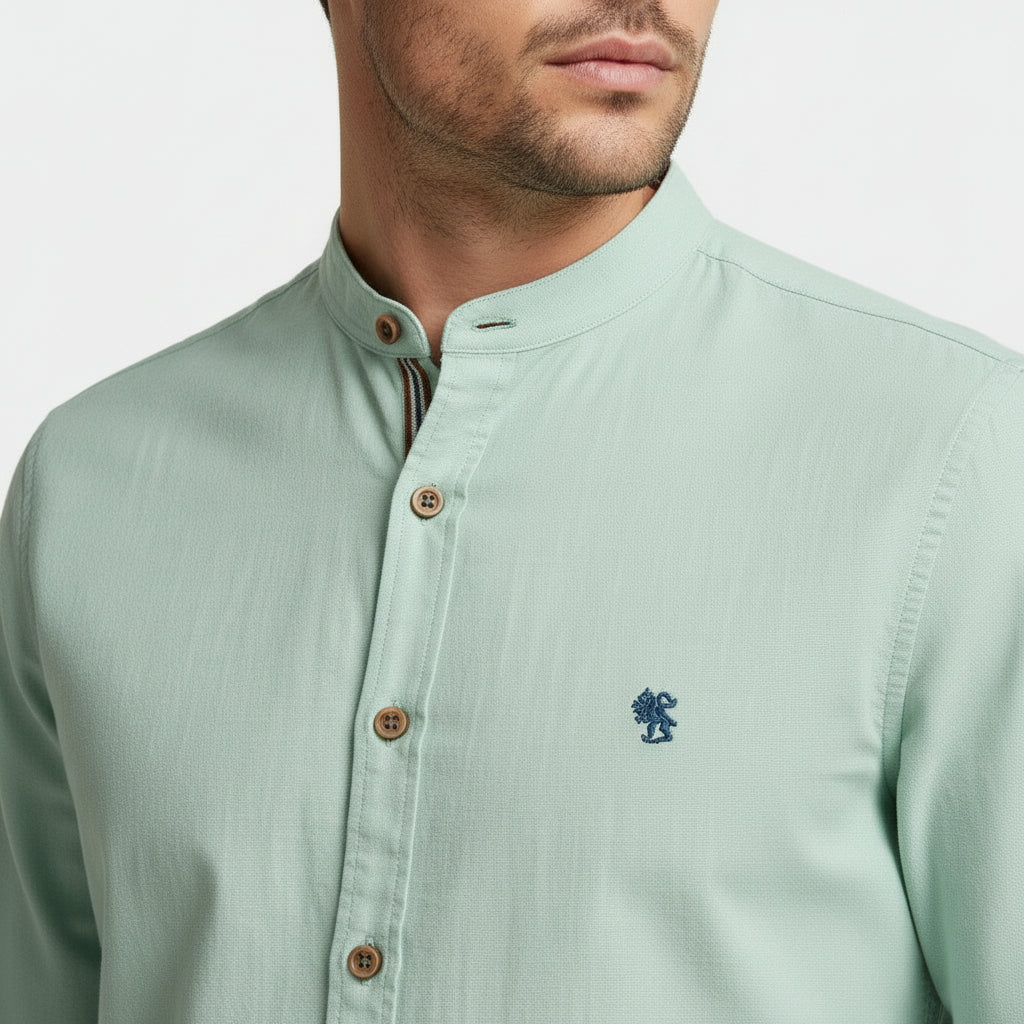 Stand Collar Button-Up Shirt Regular Fit for Men