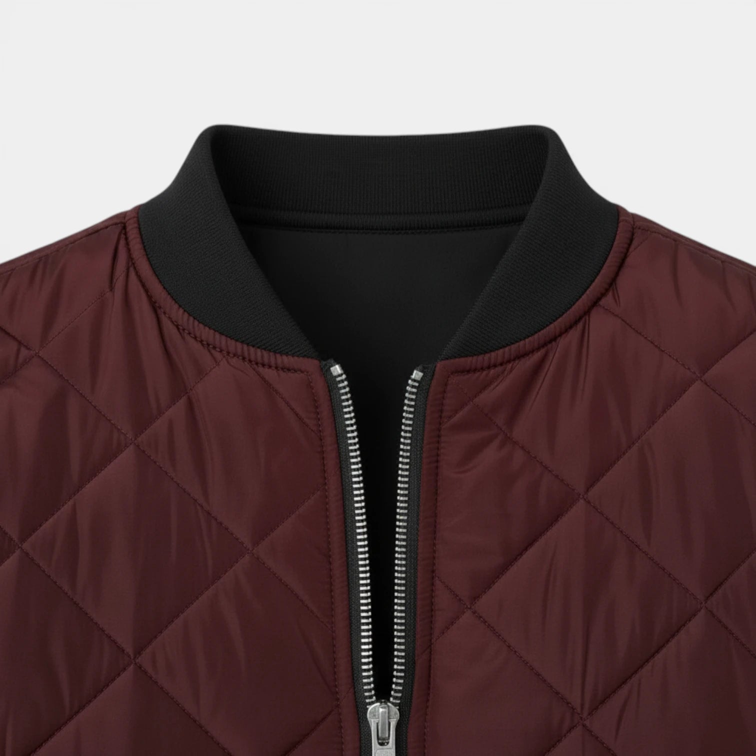 Quilted Zip-Up Bomber Jacket Ribbed Regular Fit for Men
