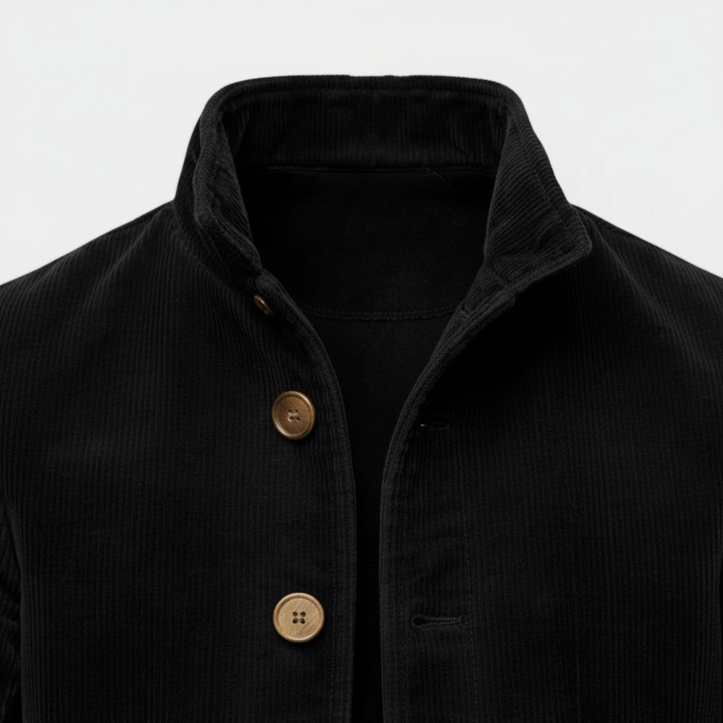 Stand Collar Corduroy Button-Up Jacket Regular Fit for Men