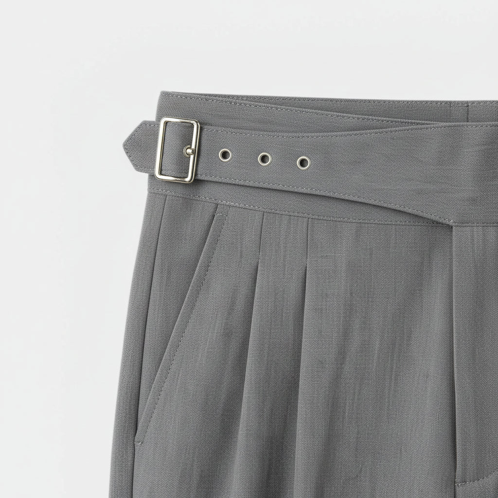 Pleated Front Straight Leg Trousers Side Adjuster for Men