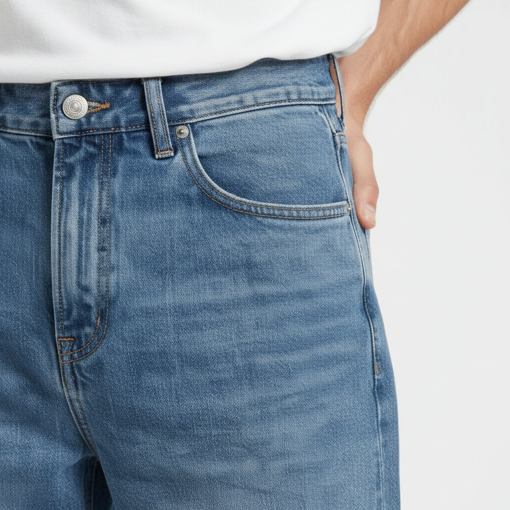 Straight Leg Jeans Five Pocket Button Fly for Men