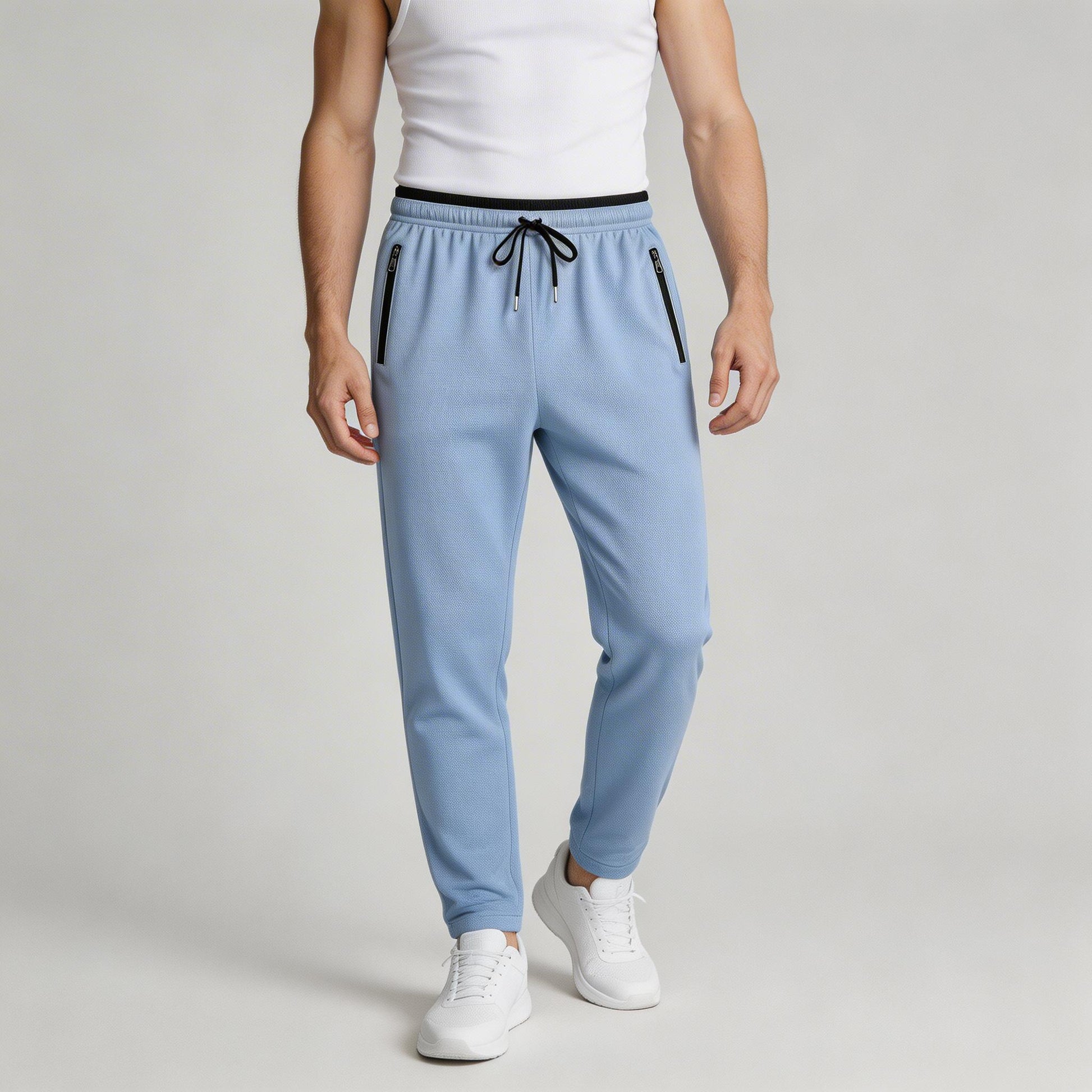 Athletic Drawstring Tapered Pants Zip Pockets for Men