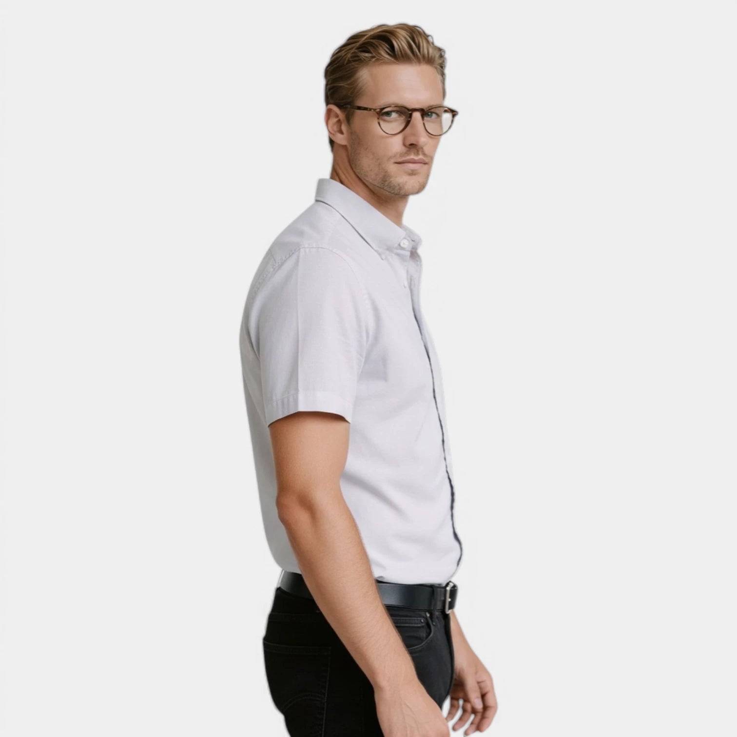 Short Sleeve Button-Up Shirt Chest Pocket for Men