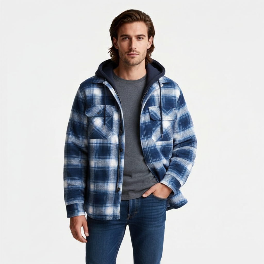 Hooded Quilted Shirt Jacket Regular Fit for Men